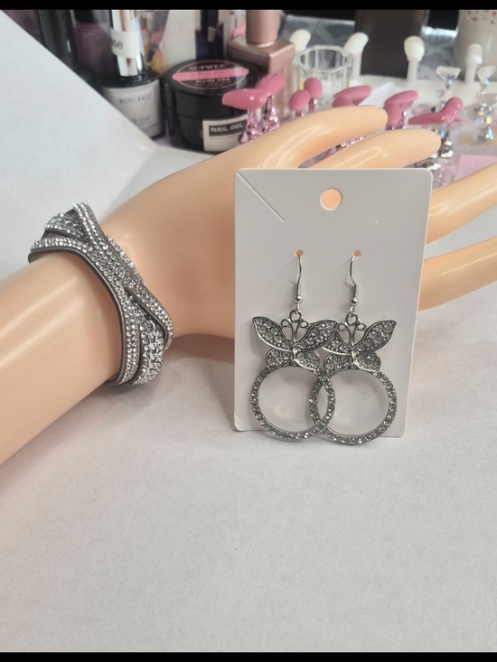 paparazzi Jewelry - Silver Butterfly Crystal Hoop Earrings - w/ Crystal Wrap Bracelet